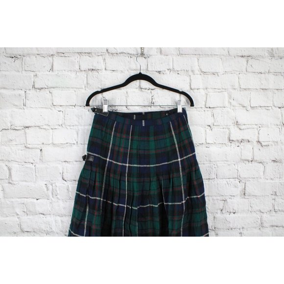*Vintage Brendella Blue Green Tartan Plaid 100% Wool Pleated Skirt - Picture 7 of 9